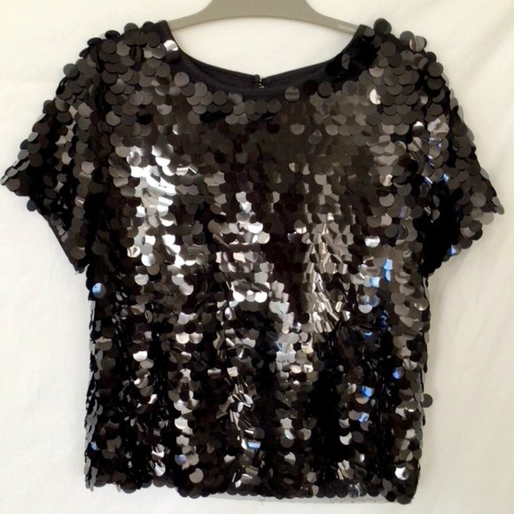 Eva Franco Black Sequin Tee Sz S - Picture 2 of 8